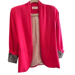Jess Lea Hot‎ Pink Blazer M Cuffed Black & white Stripe